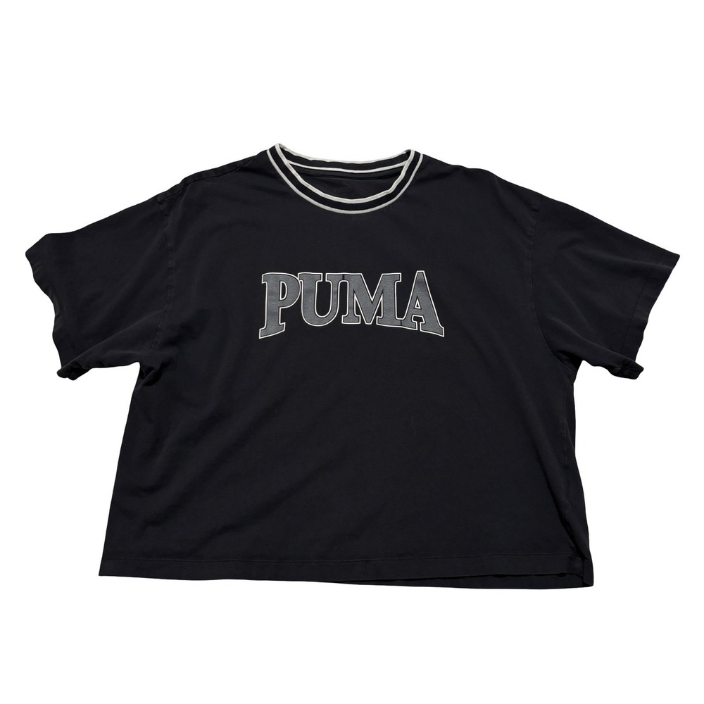 PUMA Women's Cropped Spell Out Graphic Logo T Shirt Black Size XL 22 x 22